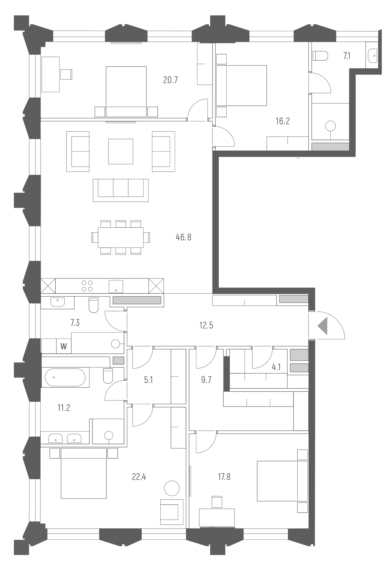 Планировка — Vesper Кутузовский, 5-комн., 181 м²