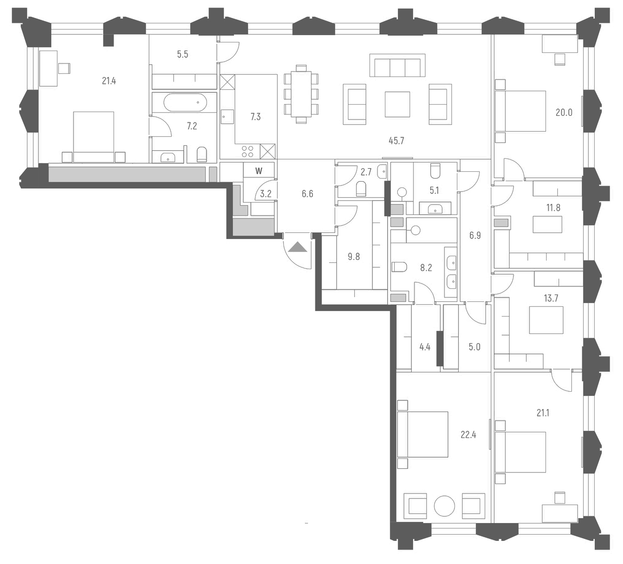 Планировка — Vesper Кутузовский, 5-комн., 228 м²