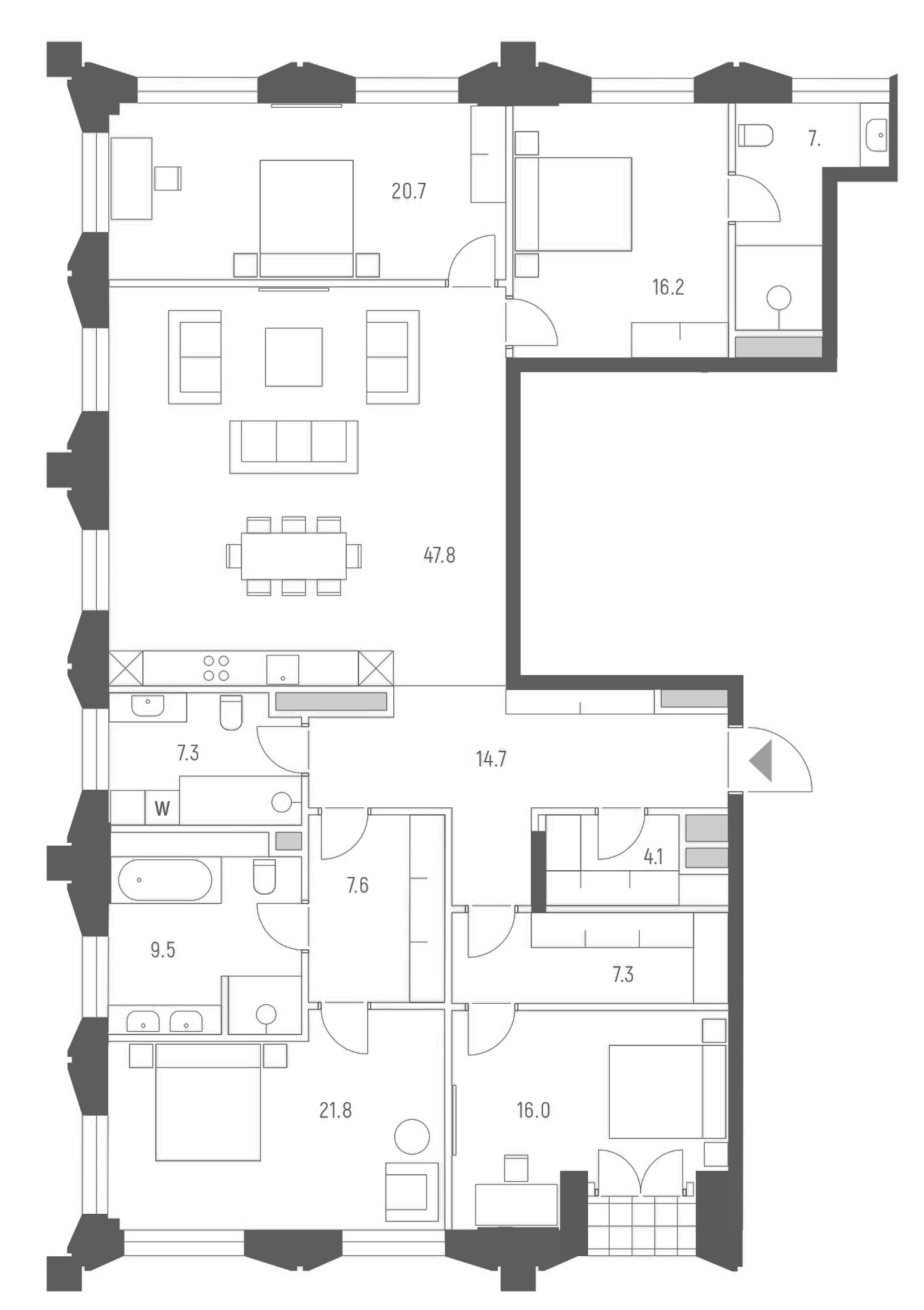 Планировка — Vesper Кутузовский, 5-комн., 180 м²