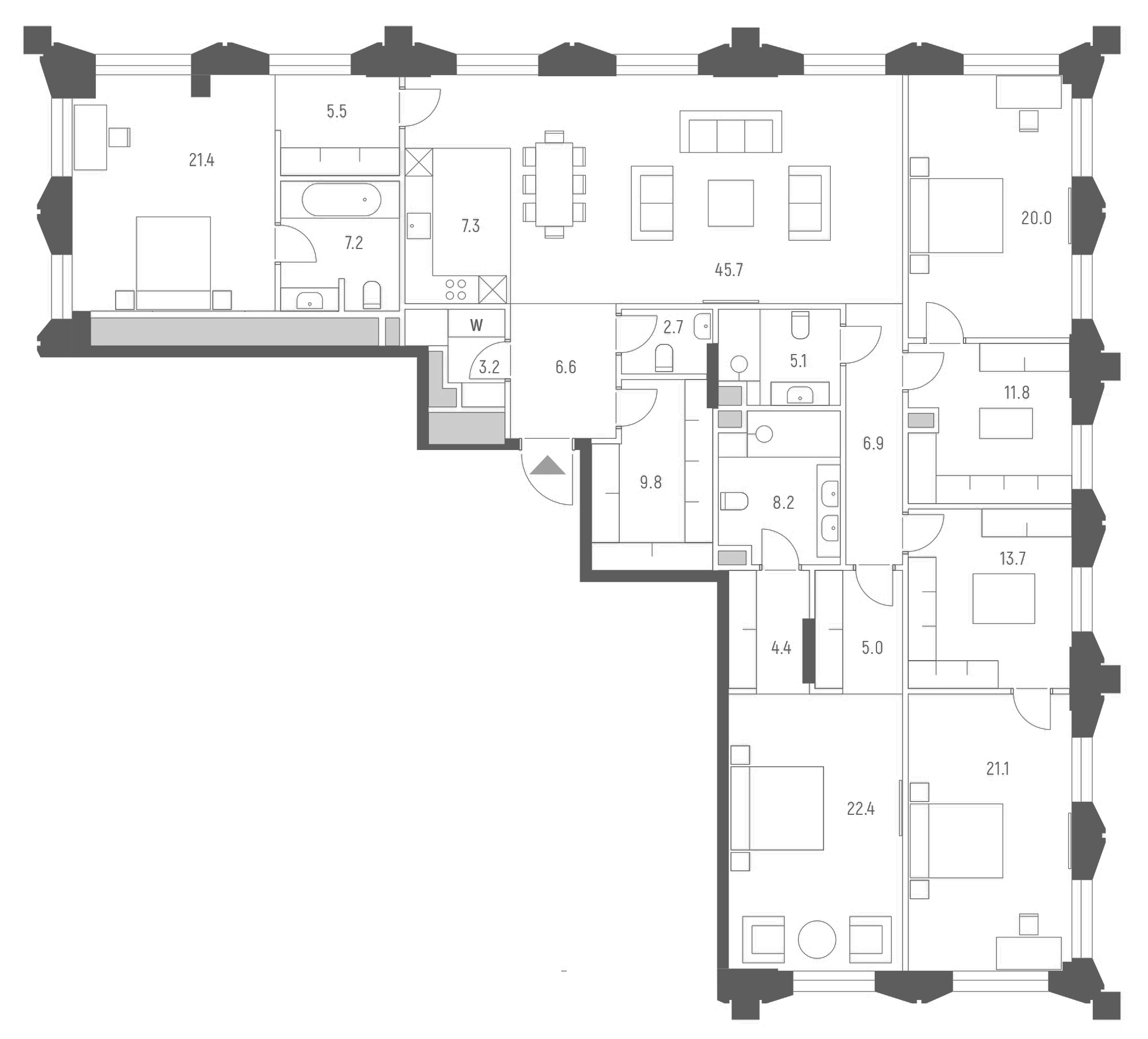 Планировка — Vesper Кутузовский, 5-комн., 228 м²