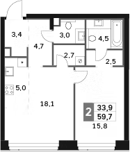 Планировка — Amber City, 2-комн., 60 м²