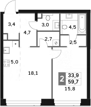 Планировка — Amber City, 2-комн., 60 м²