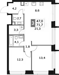Планировка — Amber City, 3-комн., 72 м²