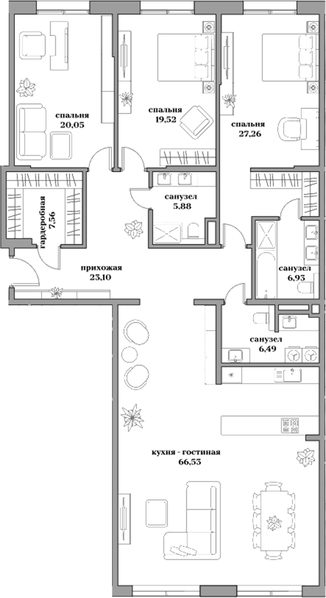 Планировка — Садовническая, 69, 4-комн., 182 м²