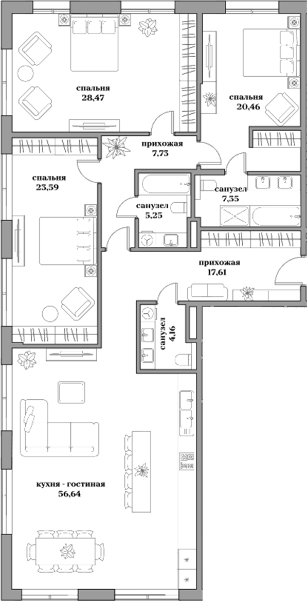 Планировка — Садовническая, 69, 4-комн., 171 м²