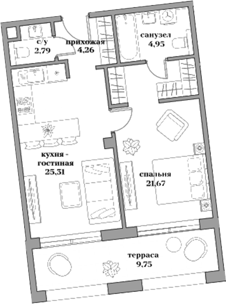 Планировка — Садовническая, 69, 2-комн., 59 м²