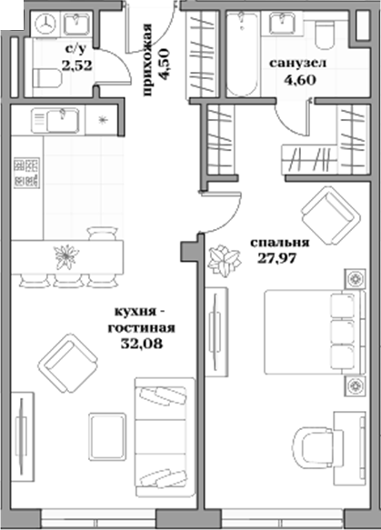 Планировка — Садовническая, 69, 2-комн., 72 м²