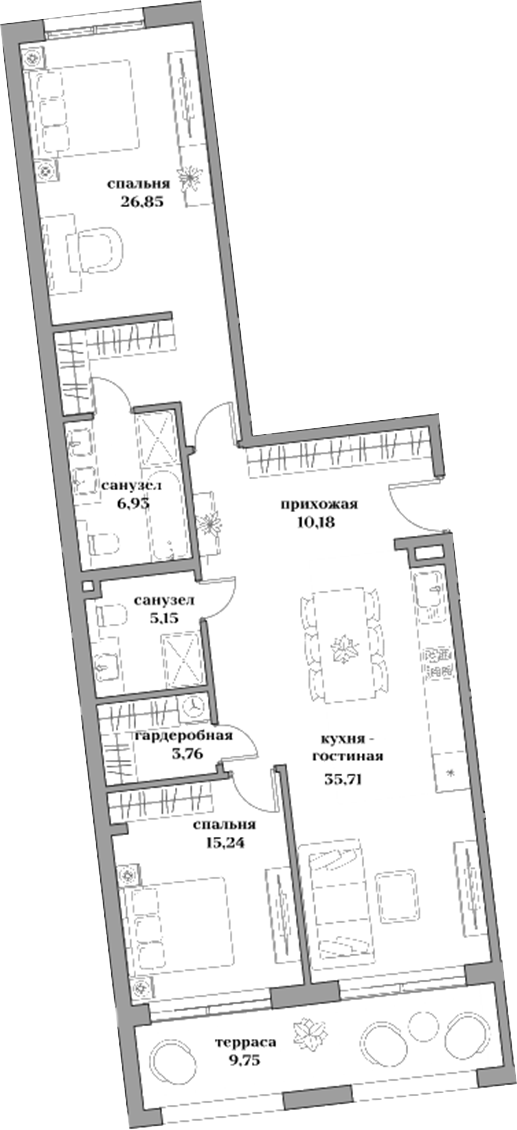 Планировка — Садовническая, 69, 3-комн., 104 м²