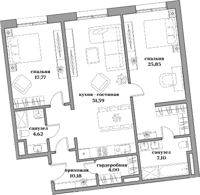 Планировка — Садовническая, 69, 3-комн., 101 м²