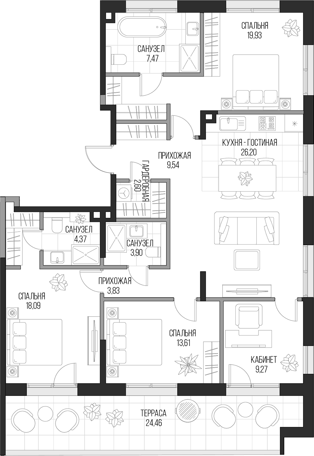 Планировка — Садовническая, 69, 5-комн., 119 м²