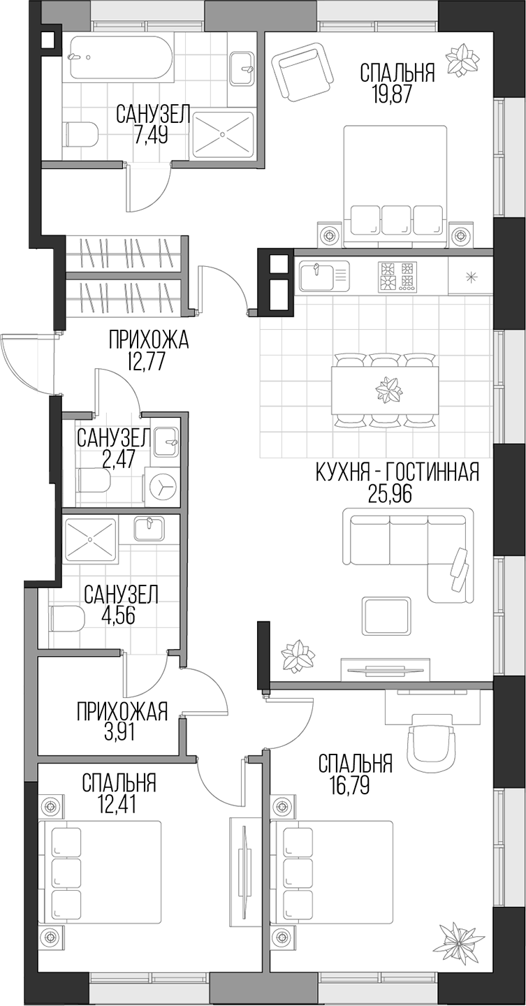 Планировка — Садовническая, 69, 4-комн., 106 м²