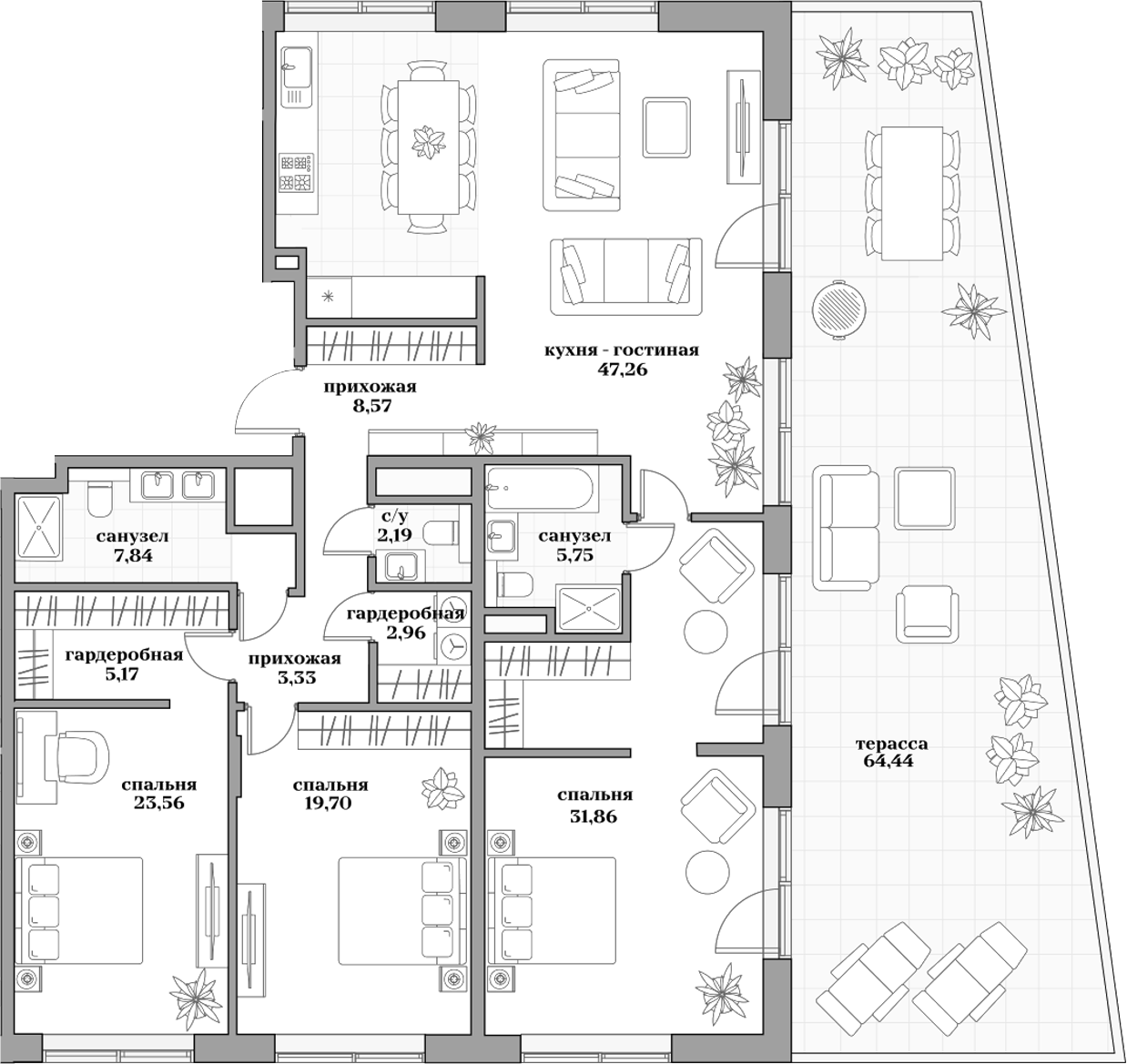 Планировка — Садовническая, 69, 4-комн., 153 м²