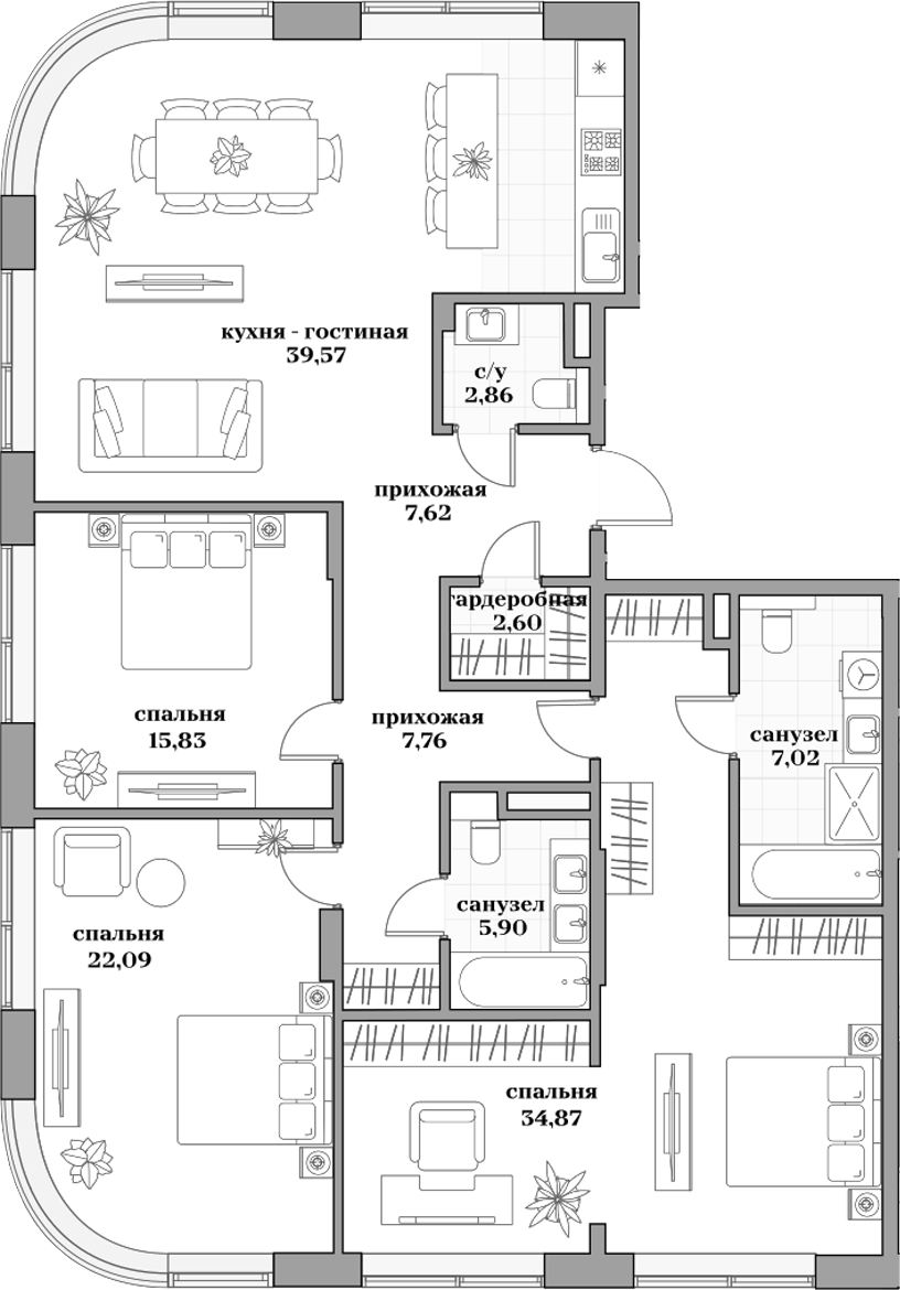 Планировка — Садовническая, 69, 4-комн., 146 м²