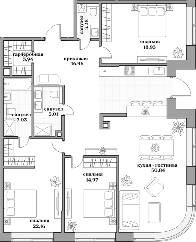 Планировка — Садовническая, 69, 4-комн., 143 м²