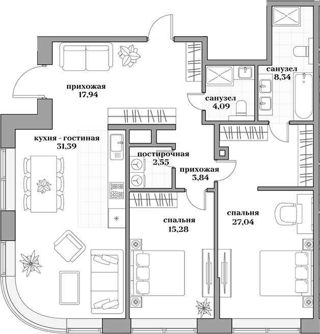 Планировка — Садовническая, 69, 3-комн., 110 м²