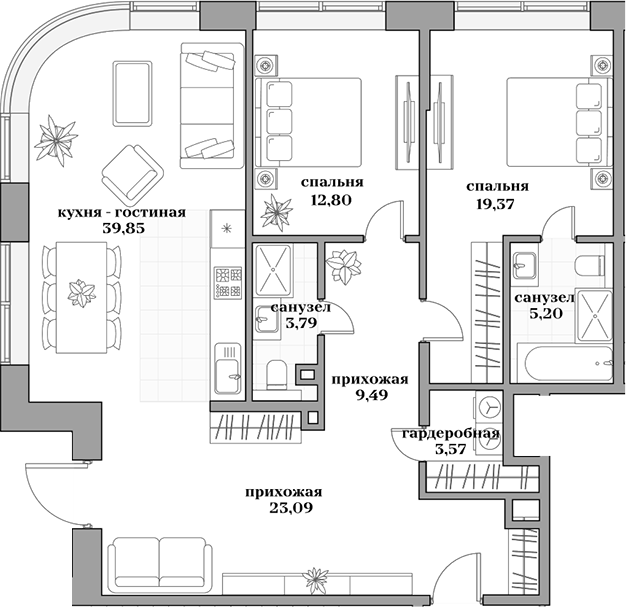 Планировка — Садовническая, 69, 3-комн., 108 м²