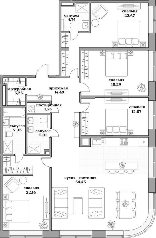 Планировка — Садовническая, 69, 5-комн., 169 м²