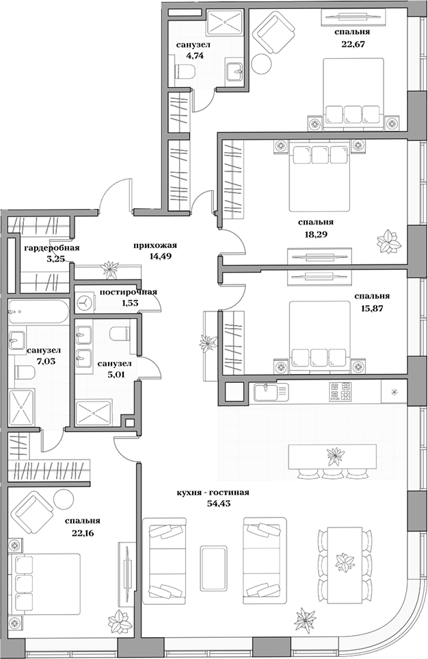 Планировка — Садовническая, 69, 5-комн., 169 м²