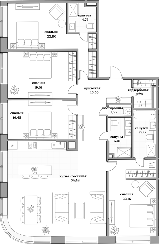 Планировка — Садовническая, 69, 5-комн., 170 м²