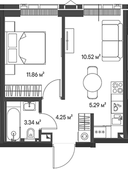 Планировка — Джойс, 2-комн., 35 м²