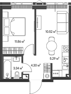 Планировка — Джойс, 2-комн., 35 м²