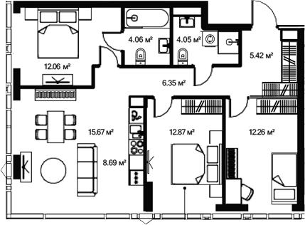 Планировка — Джойс, 4-комн., 82 м²