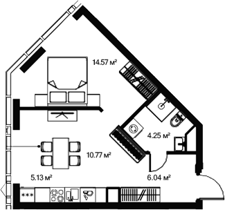 Планировка — Джойс, 2-комн., 41 м²