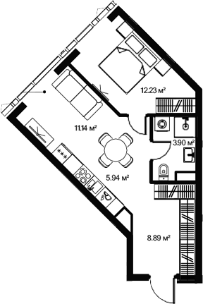 Планировка — Джойс, 2-комн., 42 м²