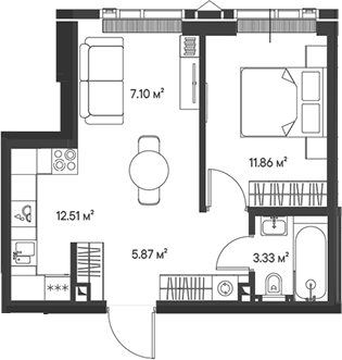 Планировка — Джойс, 2-комн., 41 м²
