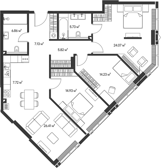 Планировка — Джойс, 4-комн., 113 м²