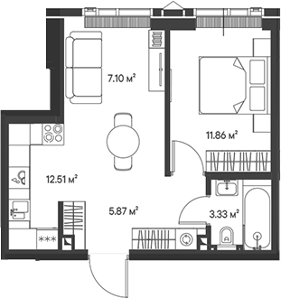 Планировка — Джойс, 2-комн., 41 м²