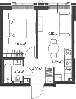 Планировка — Джойс, 2-комн., 35 м²