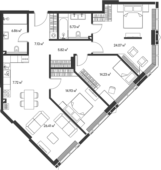 Планировка — Джойс, 4-комн., 113 м²