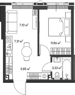 Планировка — Джойс, 2-комн., 35 м²