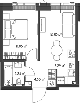Планировка — Джойс, 2-комн., 35 м²