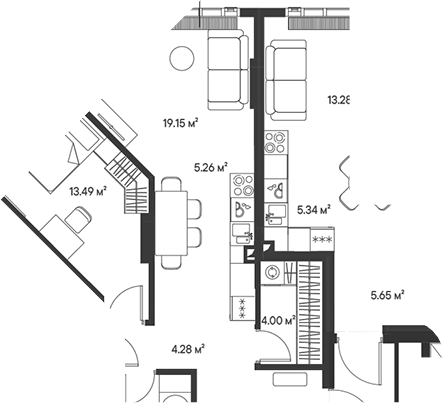 Планировка — Джойс, 3-комн., 77 м²