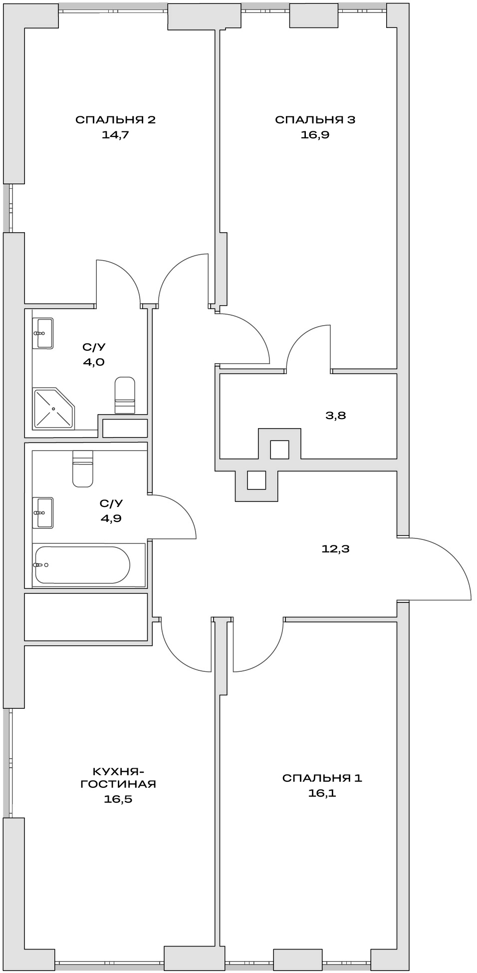 Планировка — Детали, 4-комн., 89 м²