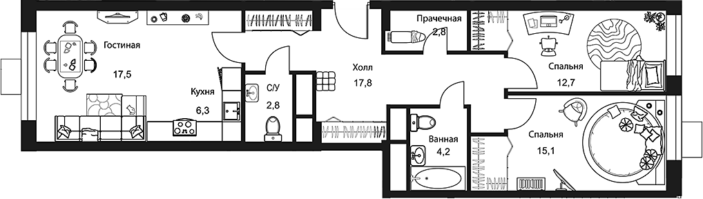 Планировка — Stellar City, 3-комн., 79 м²
