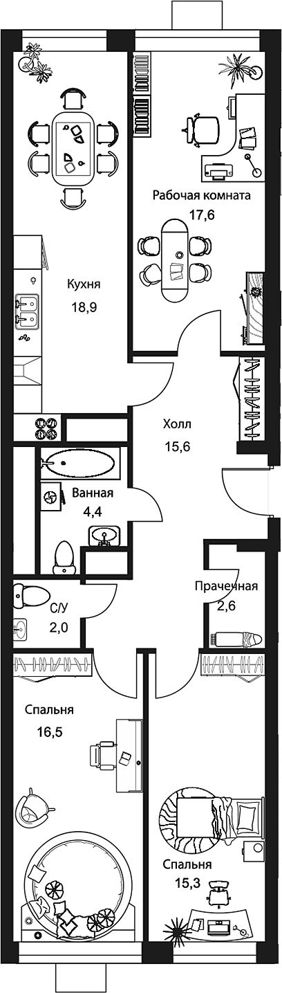 Планировка — Stellar City, 3-комн., 93 м²