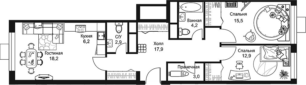 Планировка — Stellar City, 3-комн., 81 м²