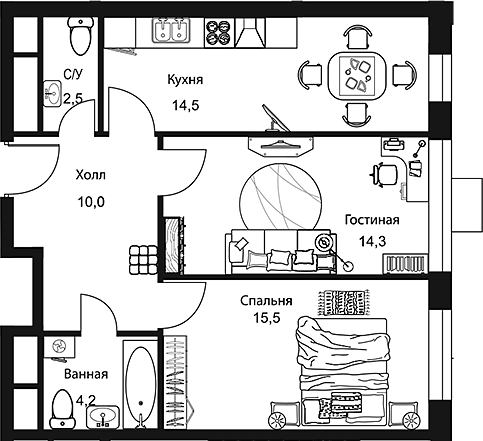 Планировка — Stellar City, 2-комн., 61 м²