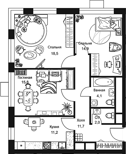 Планировка — Stellar City, 3-комн., 78 м²