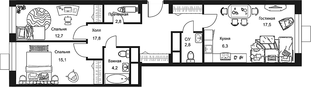 Планировка — Stellar City, 3-комн., 79 м²