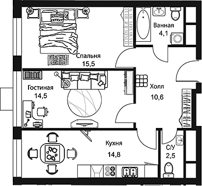 Планировка — Stellar City, 2-комн., 62 м²