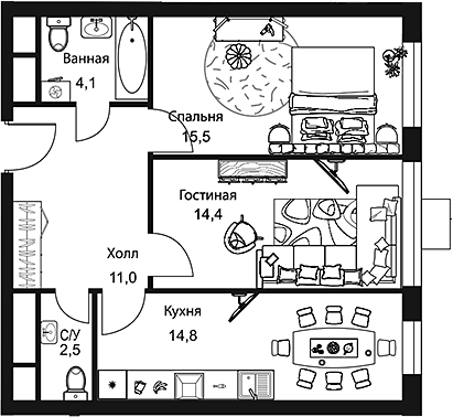 Планировка — Stellar City, 2-комн., 62 м²