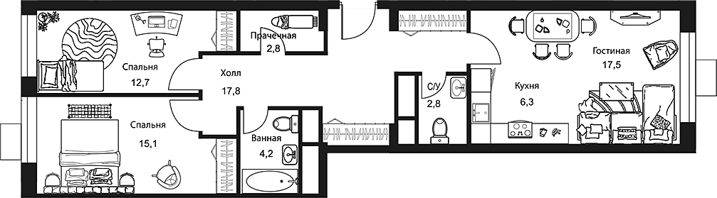 Планировка — Stellar City, 3-комн., 79 м²