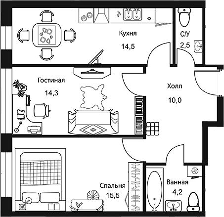 Планировка — Stellar City, 2-комн., 61 м²