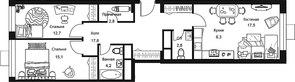 Планировка — Stellar City, 3-комн., 79 м²