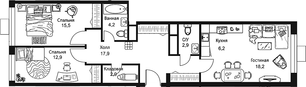 Планировка — Stellar City, 3-комн., 81 м²