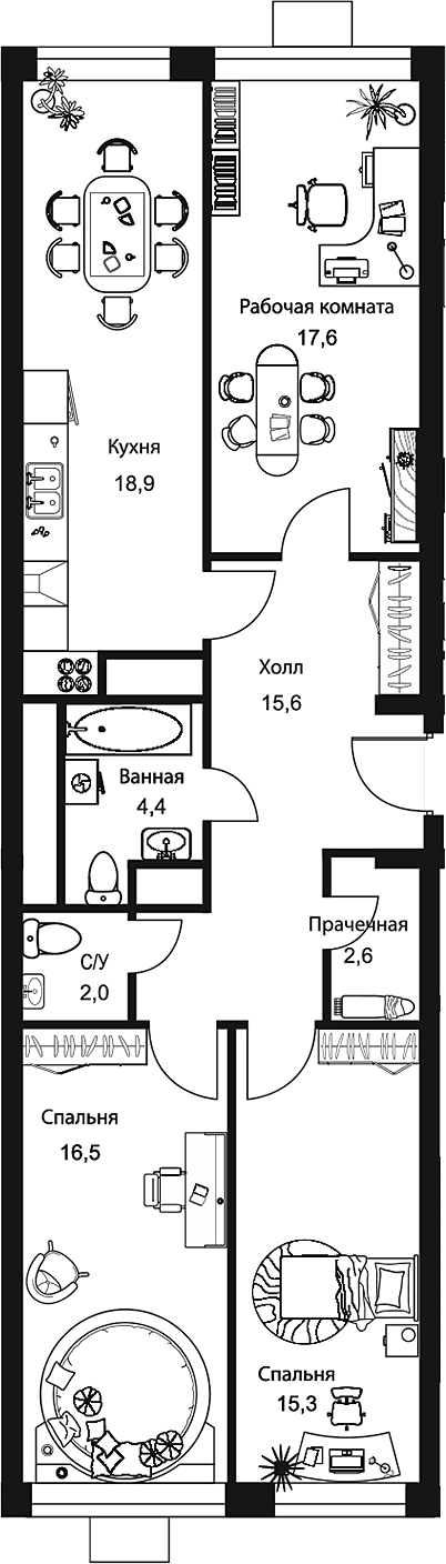 Планировка — Stellar City, 3-комн., 93 м²